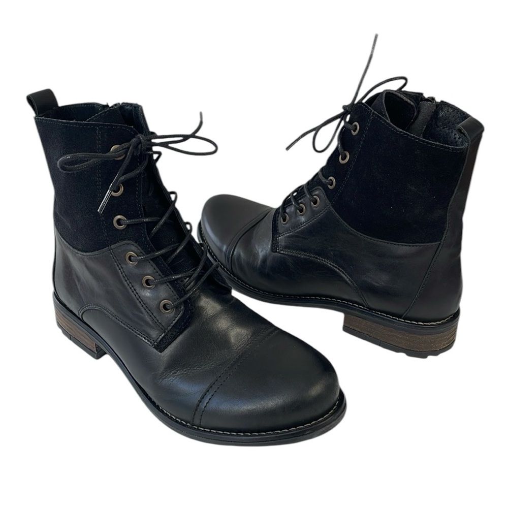 Tara M Leena Size 42 Black Leather and‎ Suede Side zip lace up Ankle Boots